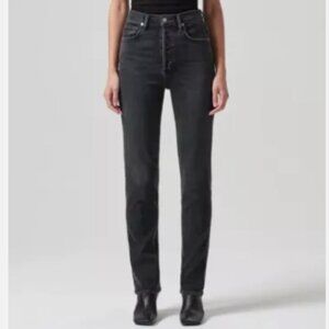 Agolde Freya High-Rise Slim Jeans Hush Black, size 28